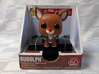 Front view of Funko Pop Rudolph stocking hanger in original display box