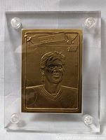 Front view of bronze Brett Hull card in acrylic holder