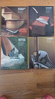Photo showing all four DIY handyman guidebooks: Floors and Stairways, Masonry, Outdoor Structures, and Plumbing, each with a distinct cover image featuring relevant tools and materials.