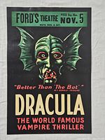 Front of Dracula horror poster with vampire face and bat wings, titled 'Better Than The Bat'