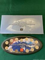 Full set of 13 Canadian millennium coins displayed with blue packaging showing the Earth and text 'Millennium Canada 2000'.