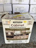 Front of sealed Rust-Oleum Cabinet Transformations kit box displaying coverage and light tint base information