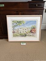 Framed watercolour print titled 'Shinbone Alley' by C. Holding, showing a house, trees, and mountains scene.