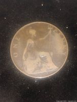 Reverse side showing seated Britannia holding trident with inscription ONE PENNY and date 1901.