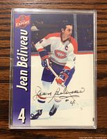 Front of Jean Béliveau Molson Export hockey card with autograph and player image