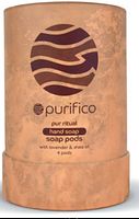 Close-up photo of Purifico Pur Ritual Hand Soap Soap Pods packaging showing product branding and fragrance details (lavender & shea oil).