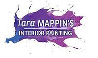 Company logo on purple and blue paint splatter background reading 'Tara Mappin's Interior Painting'.