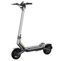 Front-side angle view of the complete scooter showing frame, deck, stem and front wheel