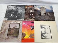Photo of six vinyl album covers laid flat: The Who Meaty Beaty Big and Bouncy, Who's Next, Led Zeppelin IV, Cat Stevens Foreigner, Osibisa album, Foreigner portrait album.