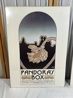 Full view of the vintage reproduction Pandora's Box poster showing the entire design and condition.