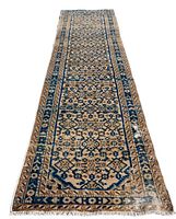 Full-length overhead view of runner showing pattern and fringe at near end