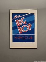 Framed screen print of The Big Bop Night Club showing overall appearance on wall.