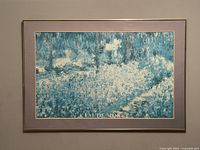 Framed lithograph art print of "Irises" by Claude Monet, showing the full artwork with surrounding mat and frame.