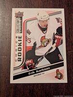 Front of hockey trading card showing Erik Karlsson in Ottawa Senators uniform with Rookie designation and Collector's Choice branding.