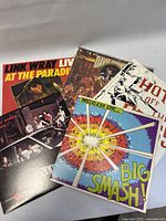 Photo showing front covers of the five rock vinyl albums by Wreckless Eric, Link Wray, David Johansen, Robbie Rox, and Headlines displaying album titles and cover art.