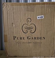 Plain brown cardboard box with Pure Garden logo and branding, labeled with 'm038' sticker