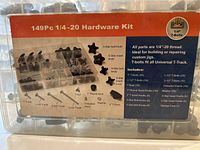 Labeled photo of the closed storage case showing components and list of items included in the kit