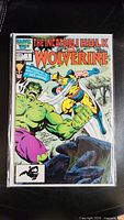 Front cover of The Incredible Hulk and Wolverine comic book issue #1 from 1986 showing Hulk and Wolverine in action.
