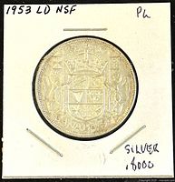 Reverse side showing detailed Canadian coat of arms and date 1953.