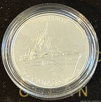 Reverse side of the 2005 Canadian silver proof 50 cent coin featuring the Coastal Defence Ship HMCS Qu'Appelle with inscriptions including '50 CENTS', 'CANADA', and the year '2005'.