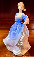 Frontal view of the Royal Doulton Elizabeth HN 2465 figurine showing the full figure in a blue and pink dress with detailed facial features and flowing dress.
