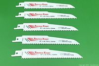 Photo showing 5 ToolTech Xpert reciprocating saw blades with 6 inches length and 6 teeth per inch, designed for wood demolition.