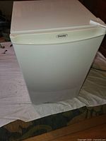 Front view of the white Danby upright freezer showing overall size and exterior finish.