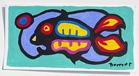 Full view of acrylic painting 'Spirit Fish' by Karl Burrows on acid-free paper showing vibrant colors and signature.