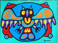 Straight-on front view of the canvas showing entire owl motif on turquoise background