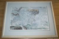 Full front view of framed print on floor