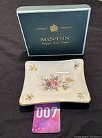 Rectangular Minton Marlow bone china tray with floral design in original box