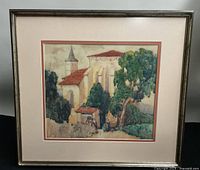 Full view of the framed watercolor painting on neutral background