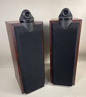 Front view of both Wharfedale Modus Five speakers with grilles attached