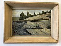 Full view of oil painting on board in wood gilt frame