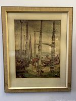 Front view of the framed Emily Carr "Kitseukla" art print showing the artwork and aged golden frame.