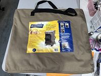 Packed beige Broadstone Easy Up portable organizer in carrying case with label