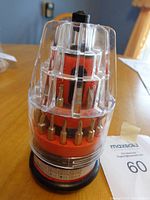 Complete screwdriver bit set sealed in clear plastic case
