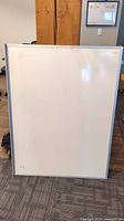 Front view of large whiteboard with metal frame.