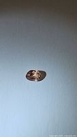 Photo of the 0.98ct Padparadcha sapphire gemstone showing peach-pink-orange color and shape detail.