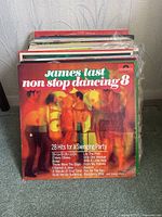 Full view of the collection of LP records with James Last Non Stop Dancing 8 in front.