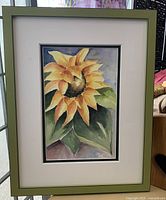 Framed sunflower watercolour painting showing full artwork and frame colors.
