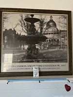 Full view of the framed wall art showing Boston Common and Bulfinch Statehouse with large fountain in foreground.