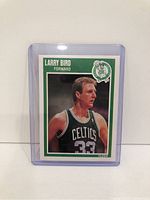 Front side of the 1989 Larry Bird Fleer basketball card featuring Larry Bird in Celtics uniform.