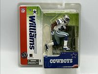 Front view of McFarlane NFL Series 10 Roy Williams action figure in packaging showing the player in Dallas Cowboys uniform.