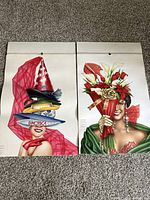 Front covers of the two calendars showing colorful illustrated women and the year.