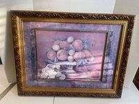 front view showing artwork subject, matting and frame details