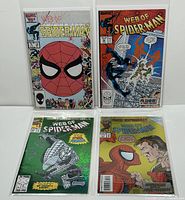 Four Web of Spider-Man comics issues #20, #36, #100, #117 all bagged and boarded.