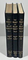 The three volumes of The Works of Allan Ramsay shown upright displaying gilt titles on black spines with publisher and editor names.