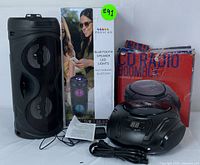 Lot includes Proscan Bluetooth speaker with packaging and instruction manual and Proscan CD radio boombox with original box.