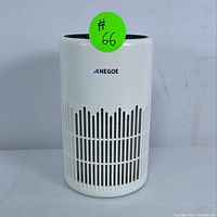 Front view of ANEGOE ZXA101 air purifier showing white cylindrical body with vertical slats and brand name.